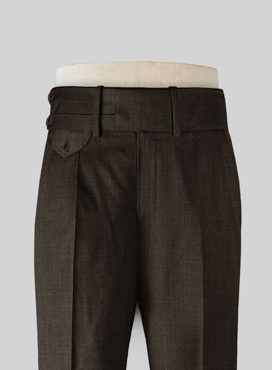 Napolean Sharkskin Brown Double Gurkha Wool Trousers - StudioSuits