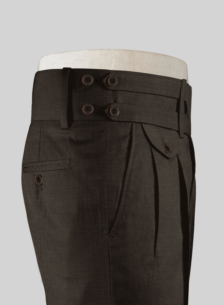 Napolean Sharkskin Brown Double Gurkha Wool Trousers - StudioSuits