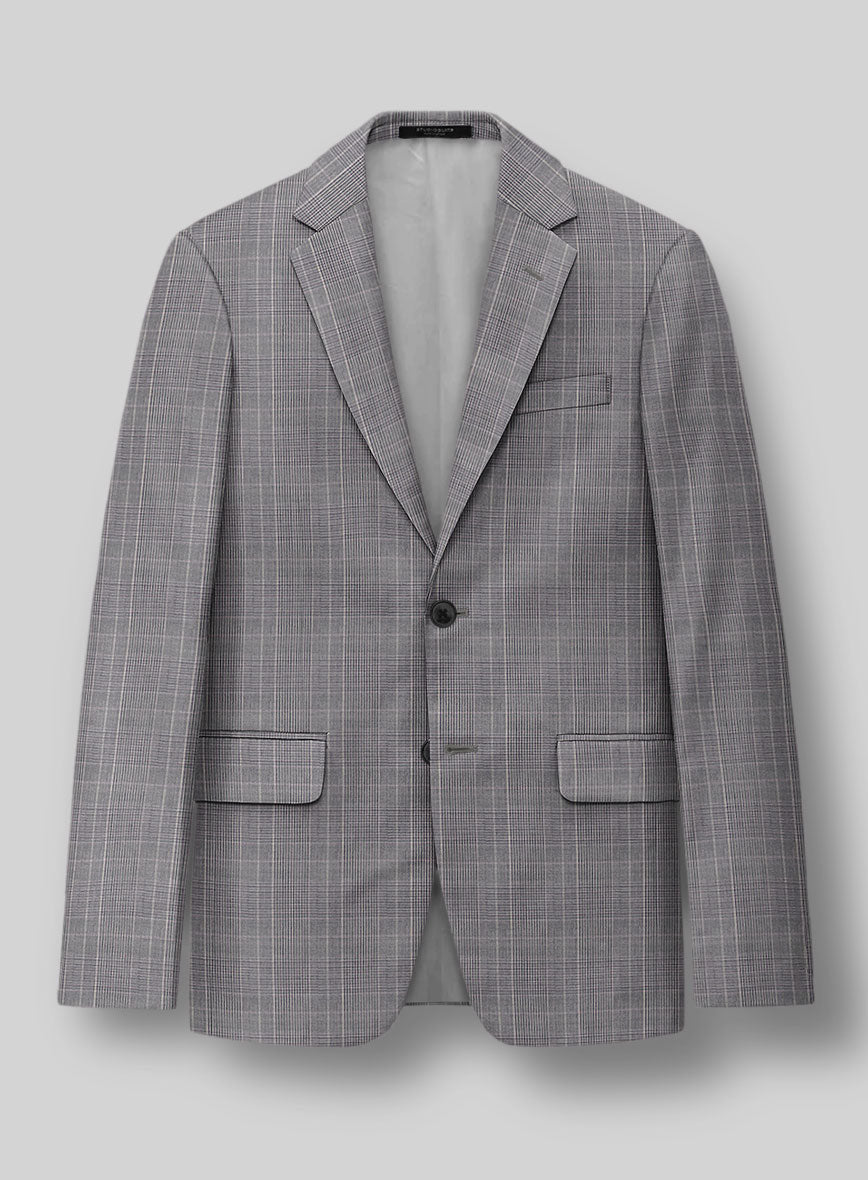 Napolean Canzo Glen Gray Blue Wool Jacket - StudioSuits