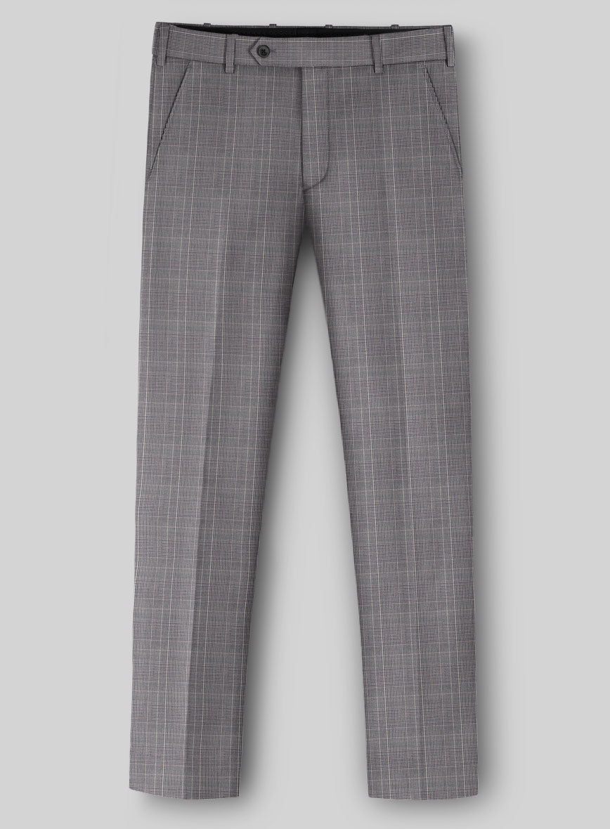 Napolean Canzo Glen Gray Blue Wool Pants - StudioSuits