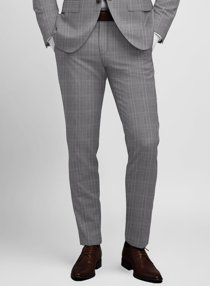 Napolean Canzo Glen Gray Blue Wool Pants - StudioSuits