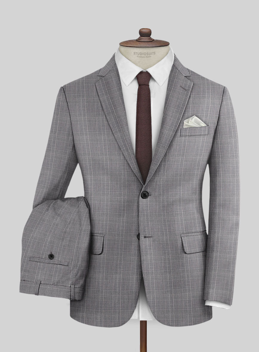 Napolean Canzo Glen Gray Blue Wool Suit - StudioSuits