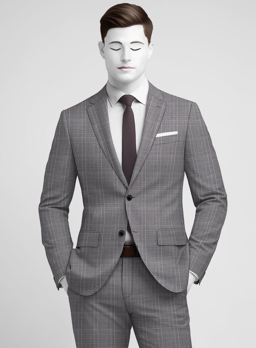 Napolean Canzo Glen Gray Blue Wool Suit - StudioSuits