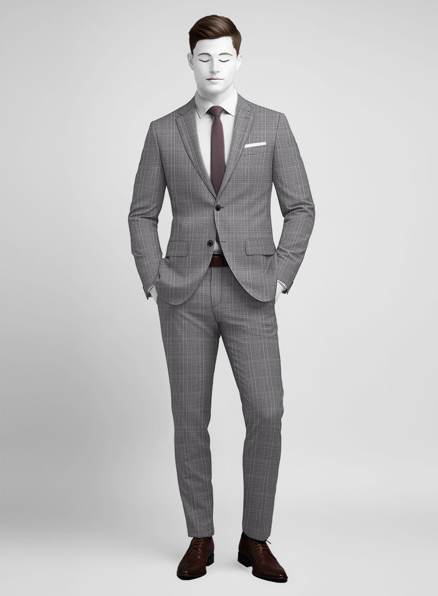 Napolean Canzo Glen Gray Blue Wool Suit - StudioSuits