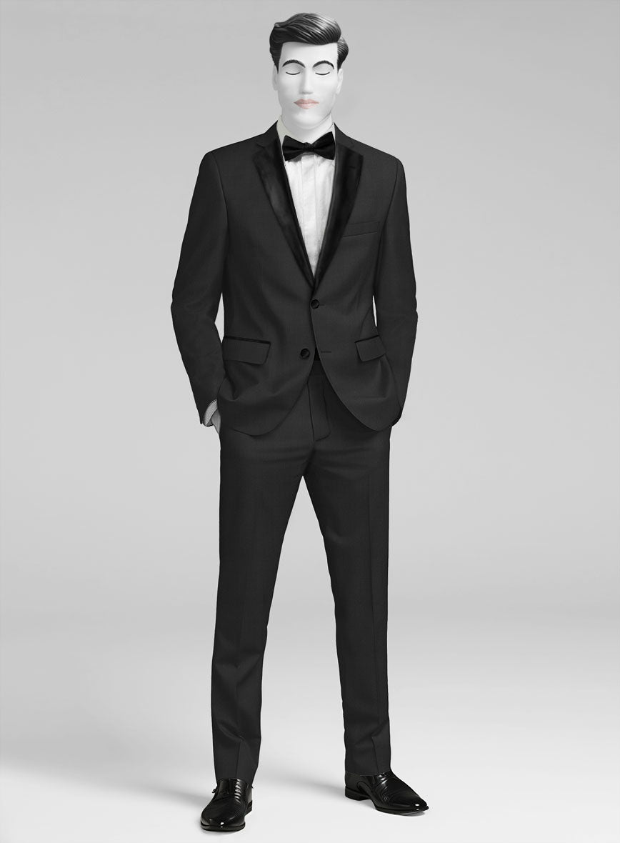 Napolean Imperial Black Herringbone Wool Tuxedo Suit - StudioSuits