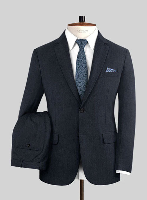 Napolean Self Satin Blue Wool Suit - StudioSuits