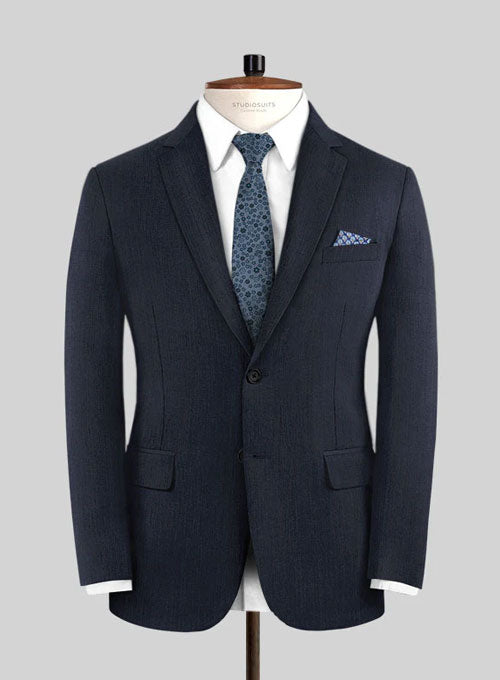 Napolean Self Satin Blue Wool Suit - StudioSuits