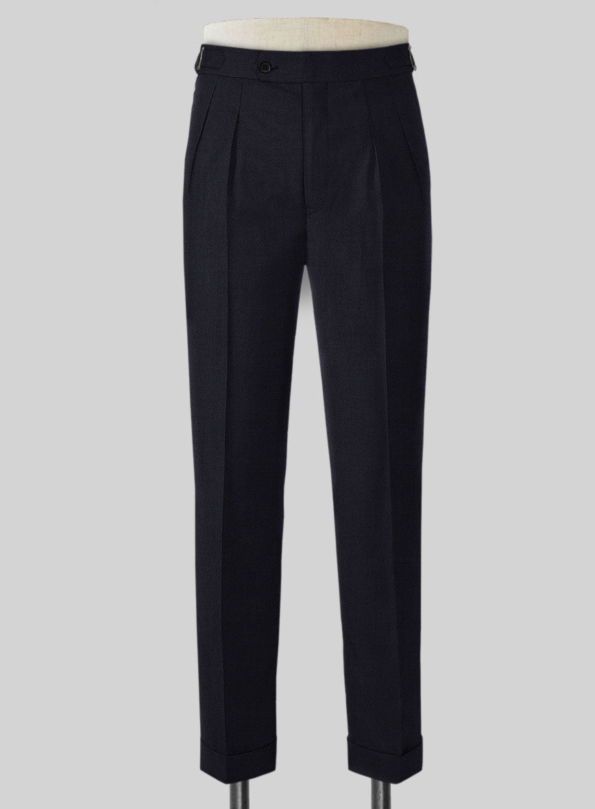 Napolean Stretch Navy Blue Highland Wool Trousers - StudioSuits