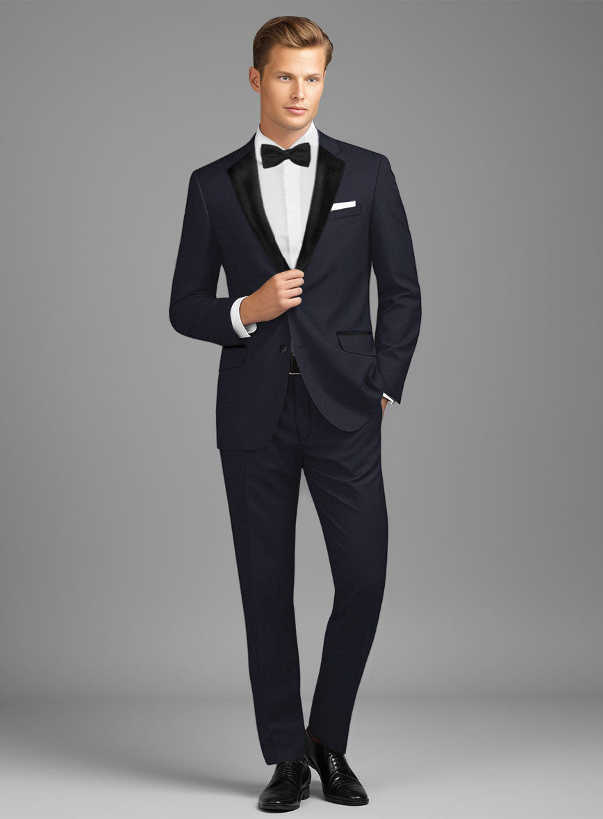 Napolean Stretch Navy Blue Wool Tuxedo Suit - StudioSuits