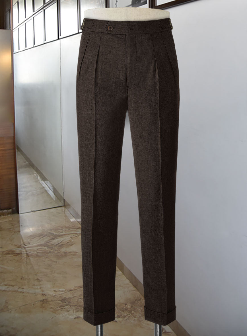 Napolean Stretch Dark Brown Highland Wool Trouser - StudioSuits