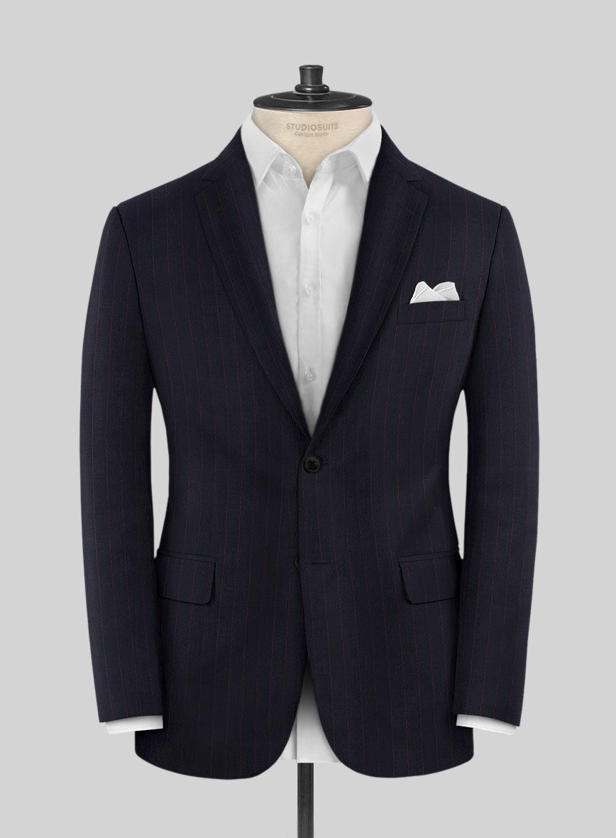 Navy Old World Stripe Wool Jacket - StudioSuits