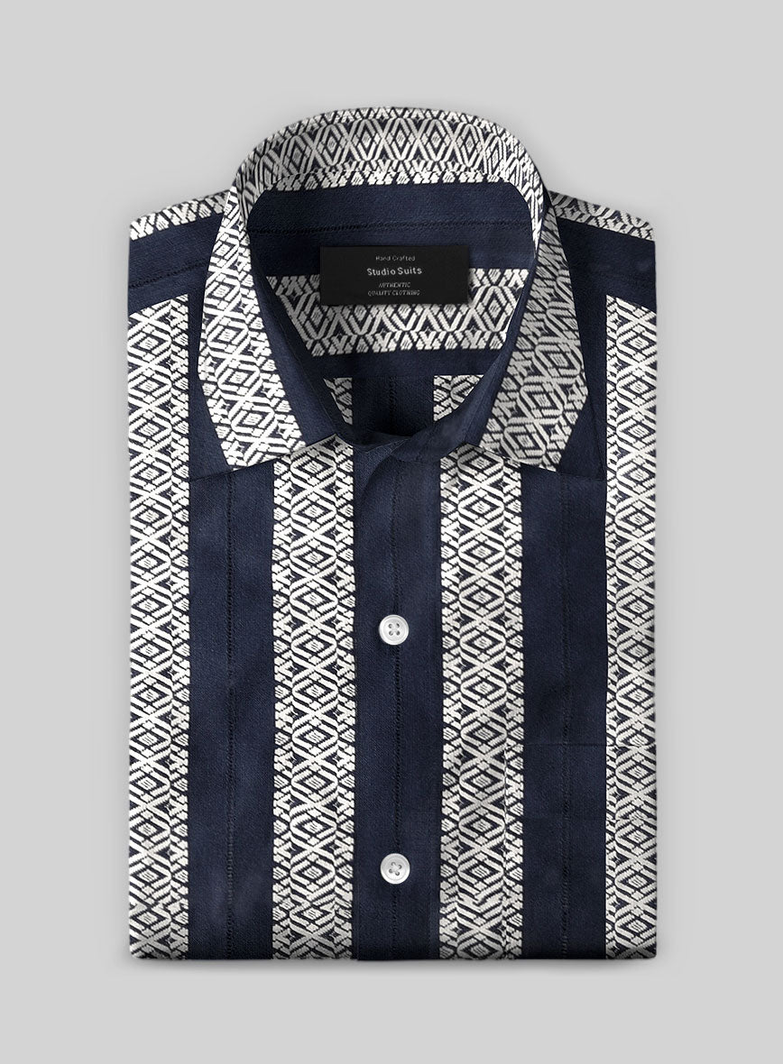 Navy Tribal Stripe Cotton Shirt - StudioSuits