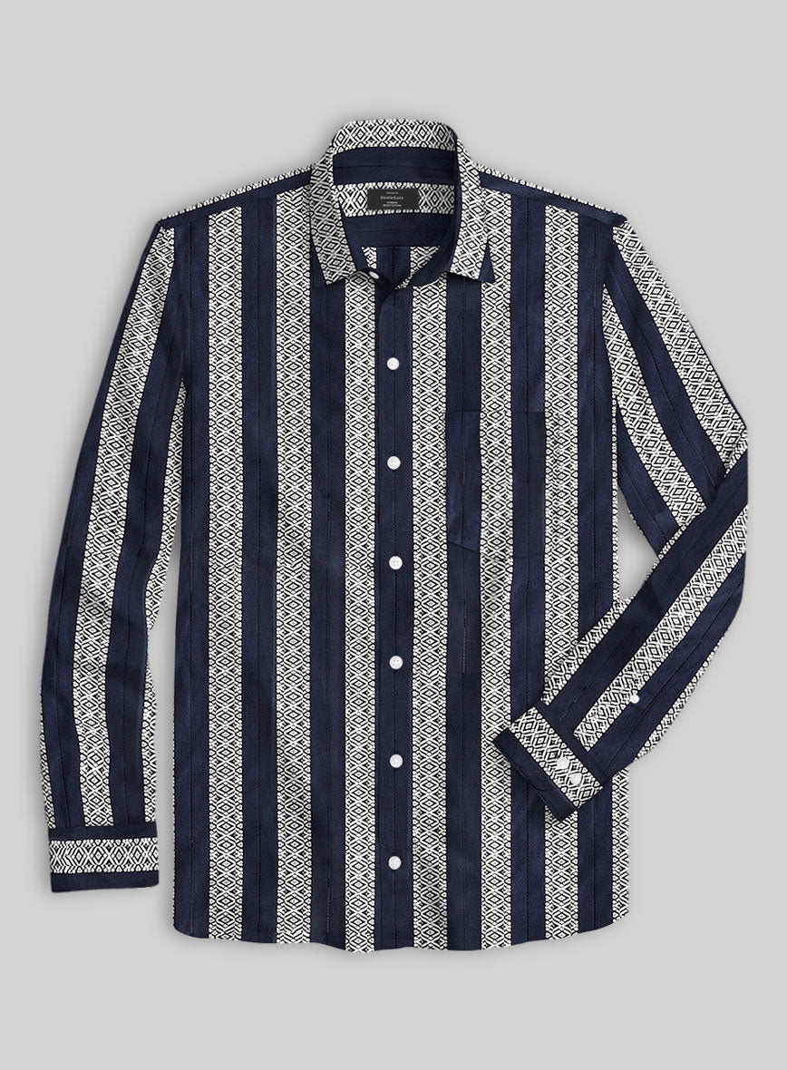 Navy Tribal Stripe Cotton Shirt - StudioSuits