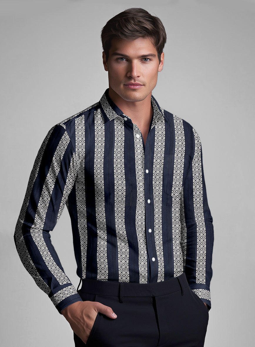 Navy Tribal Stripe Cotton Shirt - StudioSuits