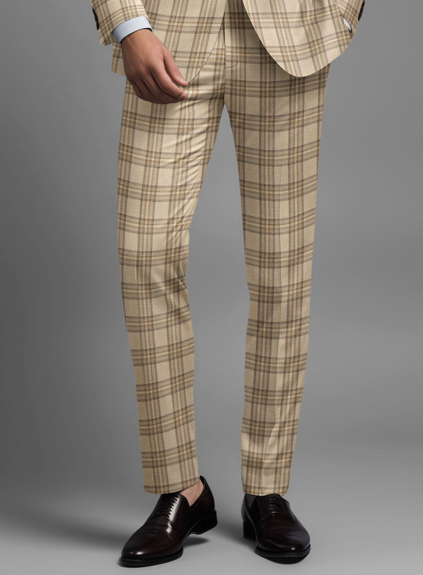 Noble Beige Check Wool Silk Linen Suit - StudioSuits