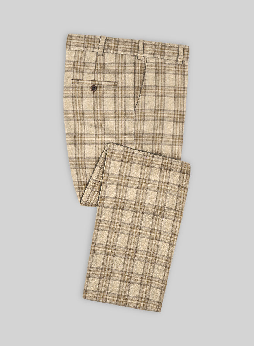 Noble Beige Check Wool Silk Linen Suit - StudioSuits