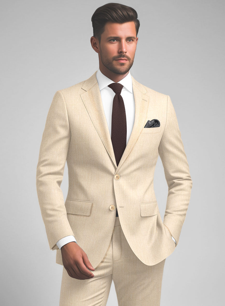 Noble Beige Wool Silk Linen Suit - StudioSuits