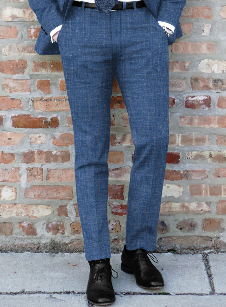 Noble Blue Wool Silk Linen Pants - StudioSuits