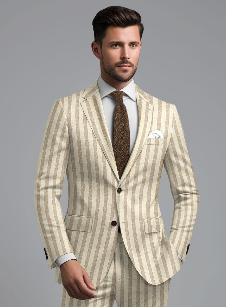 Noble Cream Stripe Wool Silk Linen Jacket - StudioSuits