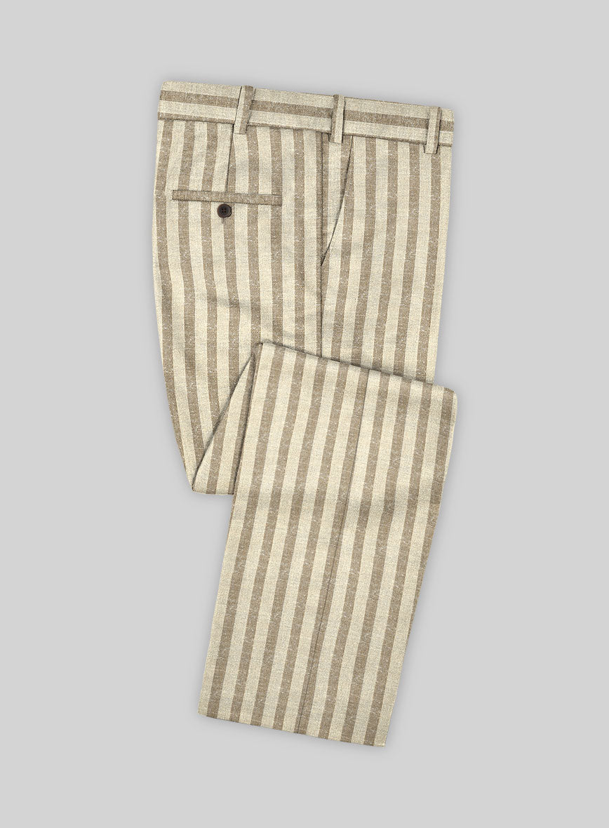 Noble Cream Stripe Wool Silk Linen Pants - StudioSuits