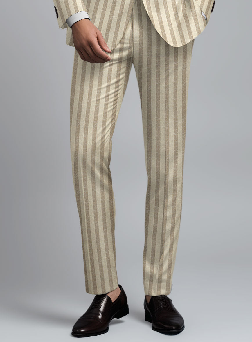 Noble Cream Stripe Wool Silk Linen Pants - StudioSuits