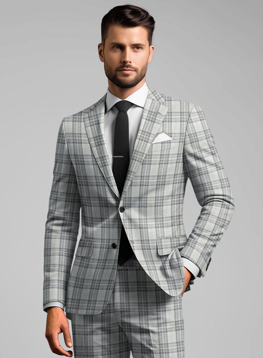 Noble Gray Check Wool Silk Linen Jacket - StudioSuits