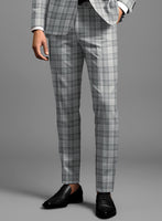 Noble Gray Check Wool Silk Linen Pants - StudioSuits