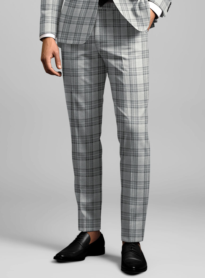 Noble Gray Check Wool Silk Linen Pants - StudioSuits