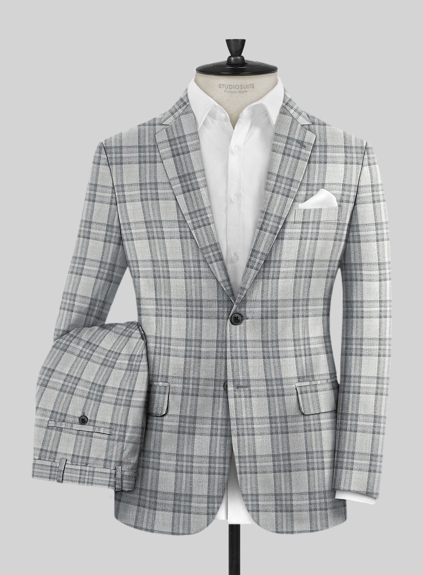 Noble Gray Check Wool Silk Linen Suit - StudioSuits