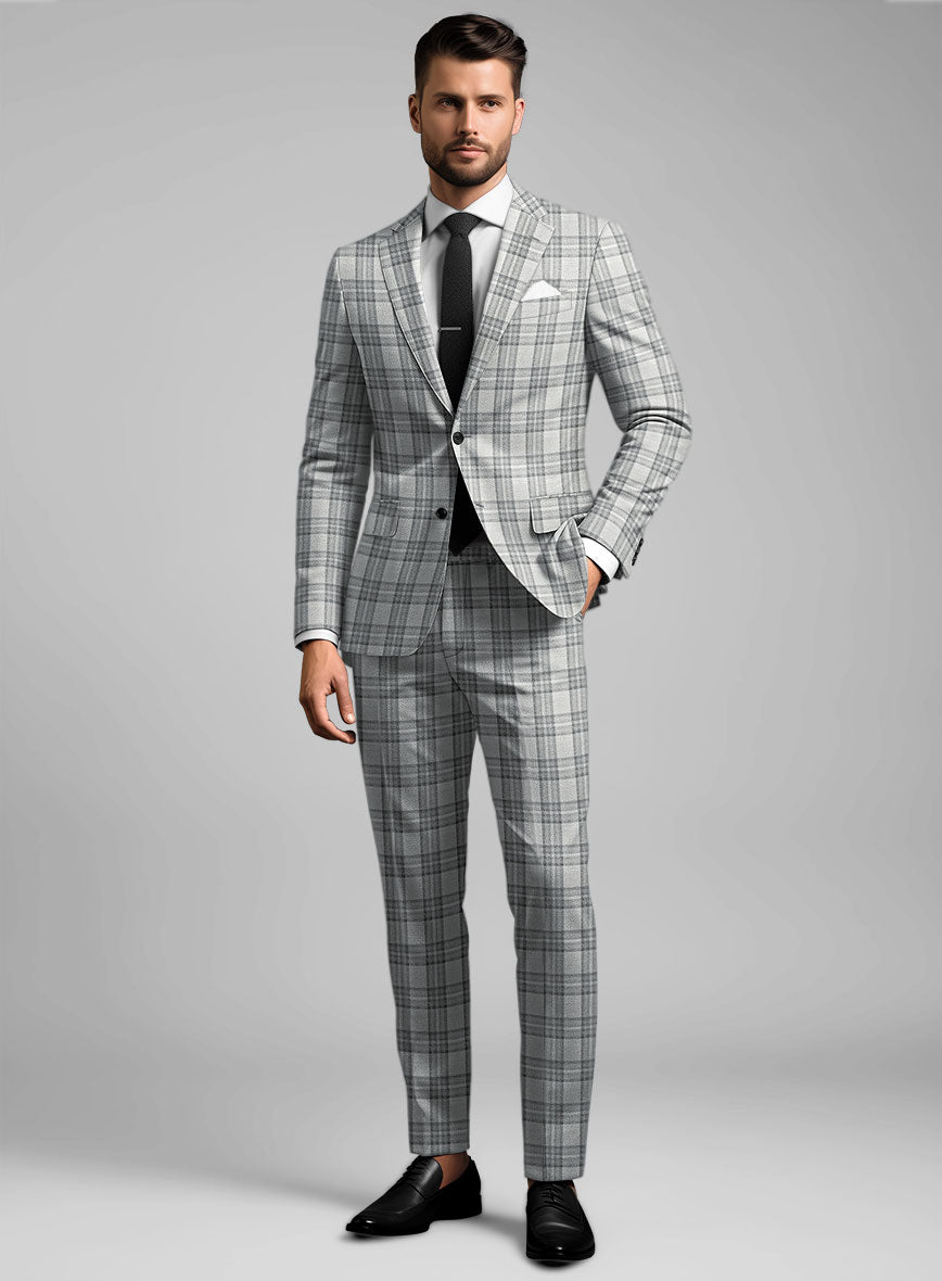 Noble Gray Check Wool Silk Linen Suit - StudioSuits