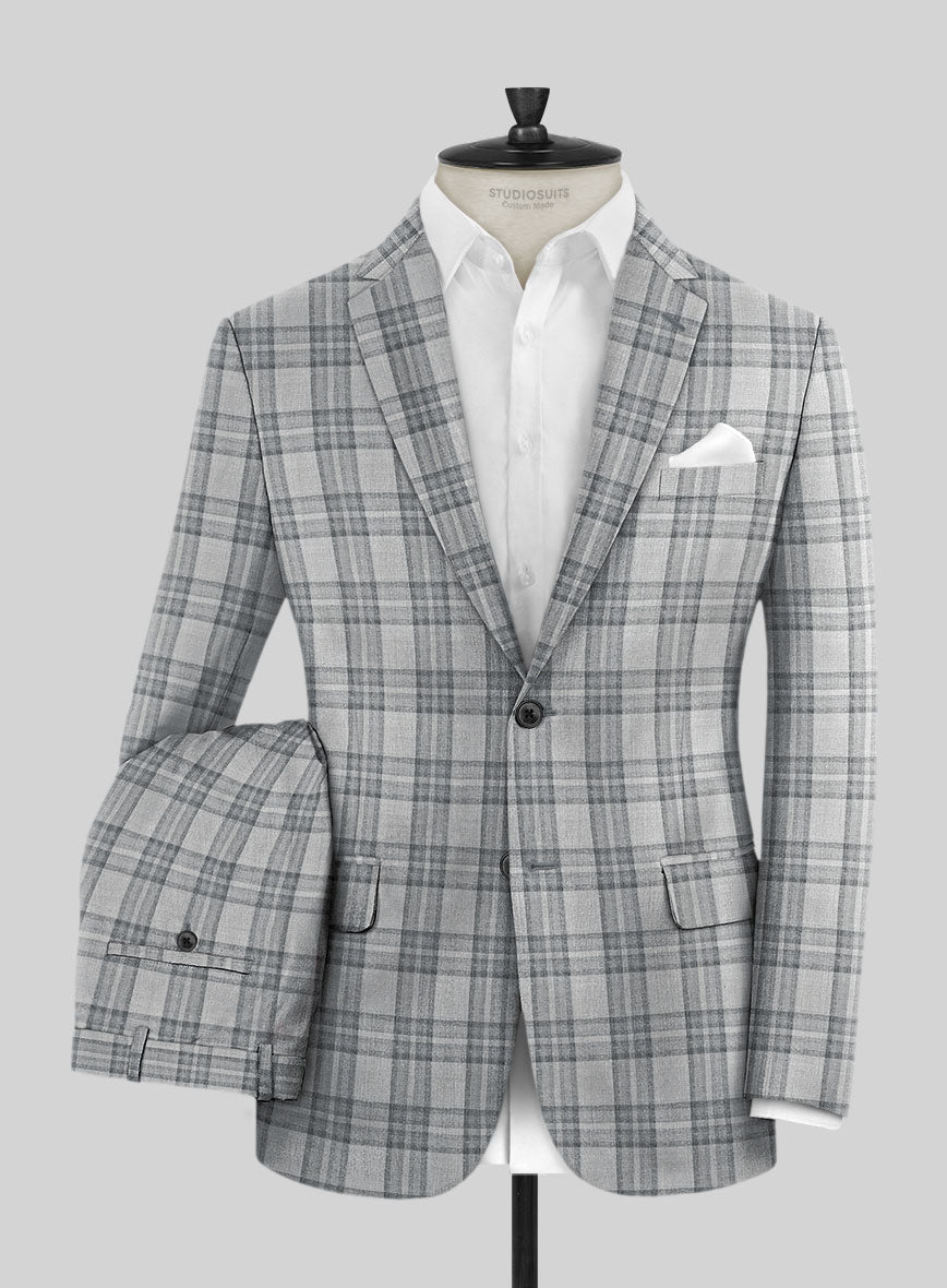 Noble Gray Check Wool Silk Linen Suit - StudioSuits