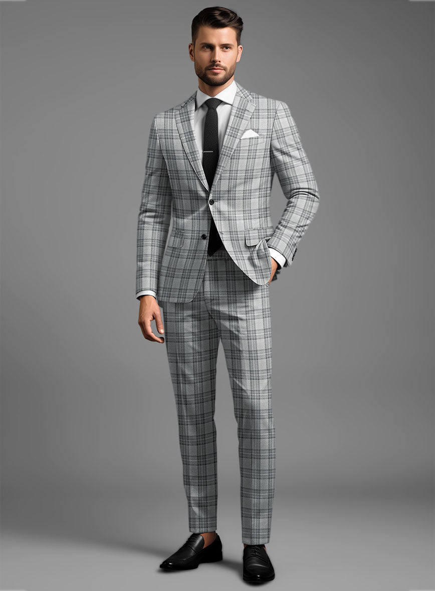 Noble Gray Check Wool Silk Linen Suit - StudioSuits