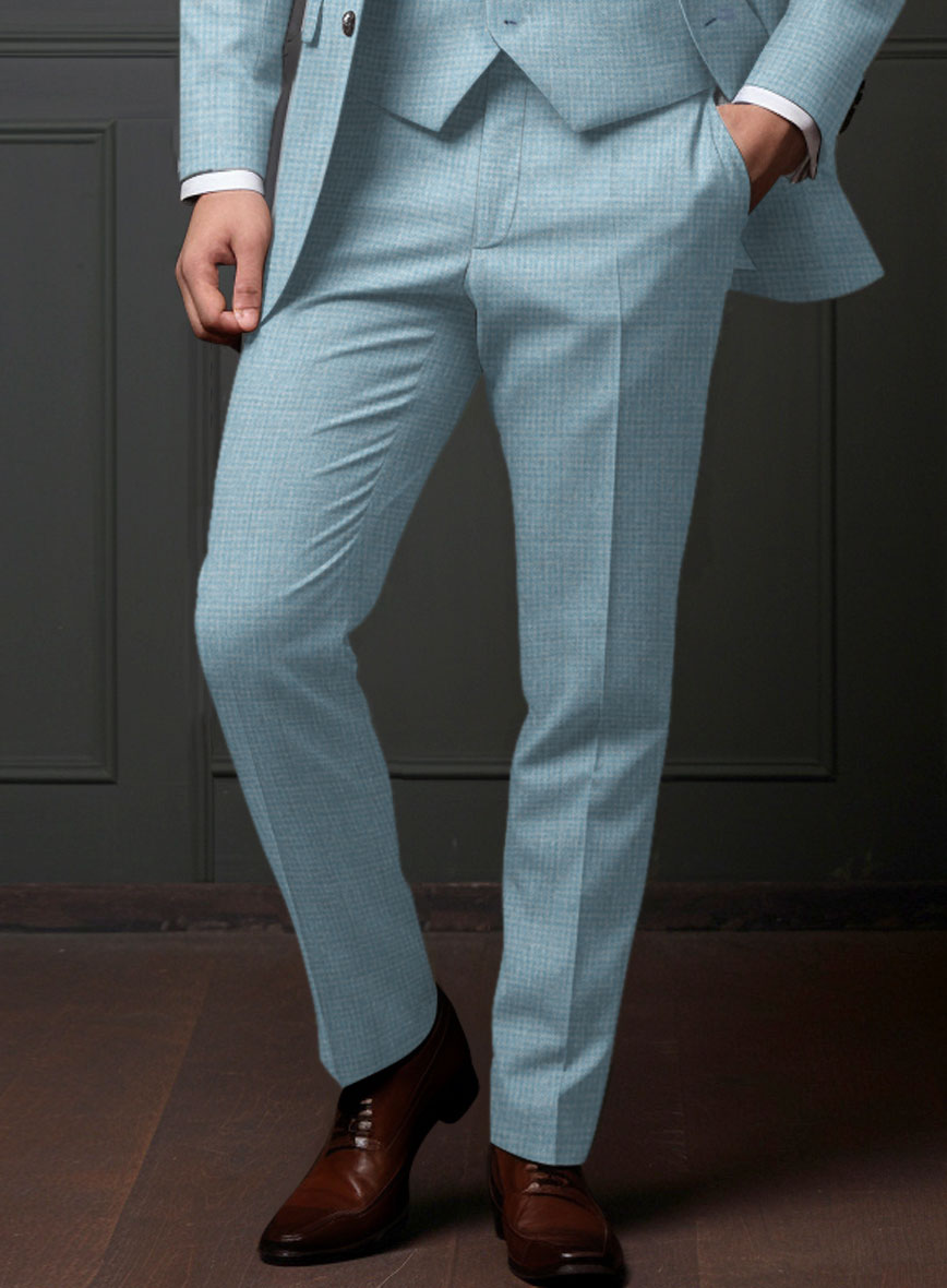 Noble Martina Blue Wool Silk Linen Pants - StudioSuits