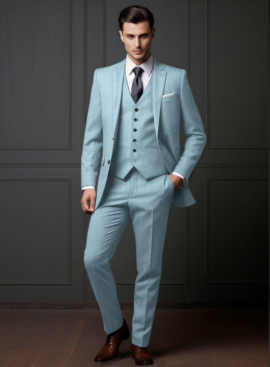 Noble Martina Blue Wool Silk Linen Suit - StudioSuits