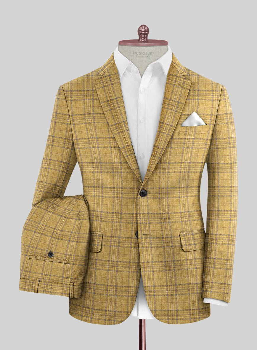 Noble Ochre Check Wool Silk Linen Suit - StudioSuits