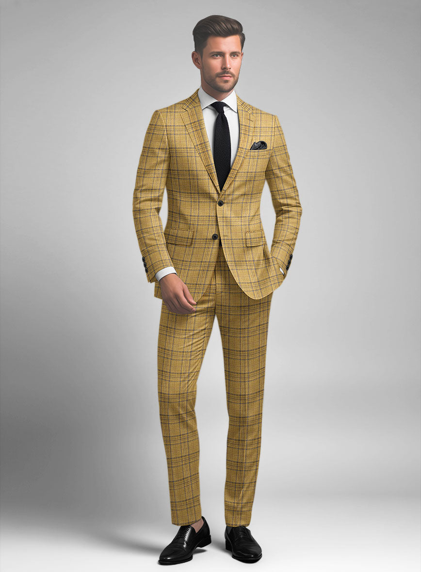 Noble Ochre Check Wool Silk Linen Suit - StudioSuits