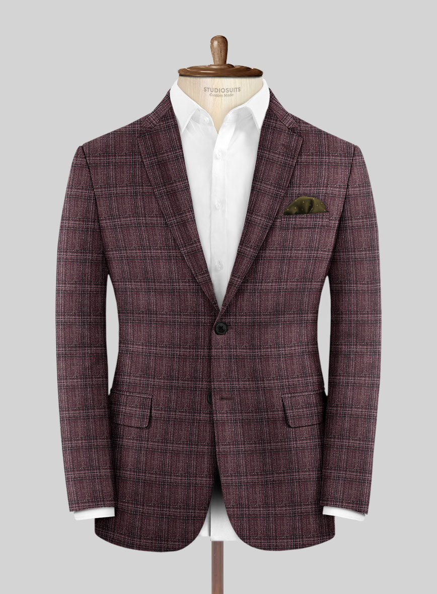 Noble Purple Check Wool Silk Linen Jacket - StudioSuits