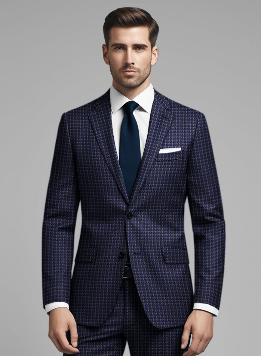 StudioSuits Noble Silk Navy Blue Houndstooth Jacket