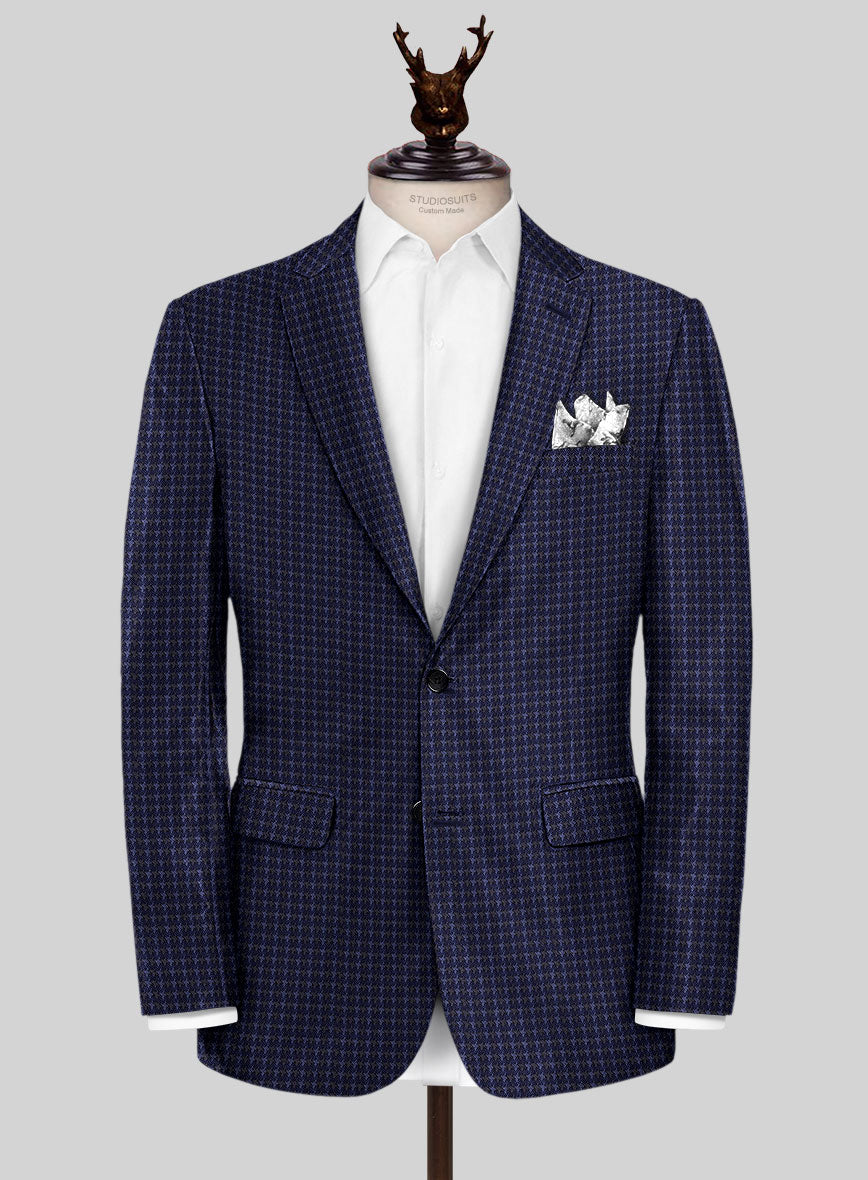 Noble Silk Navy Blue Houndstooth Jacket - StudioSuits