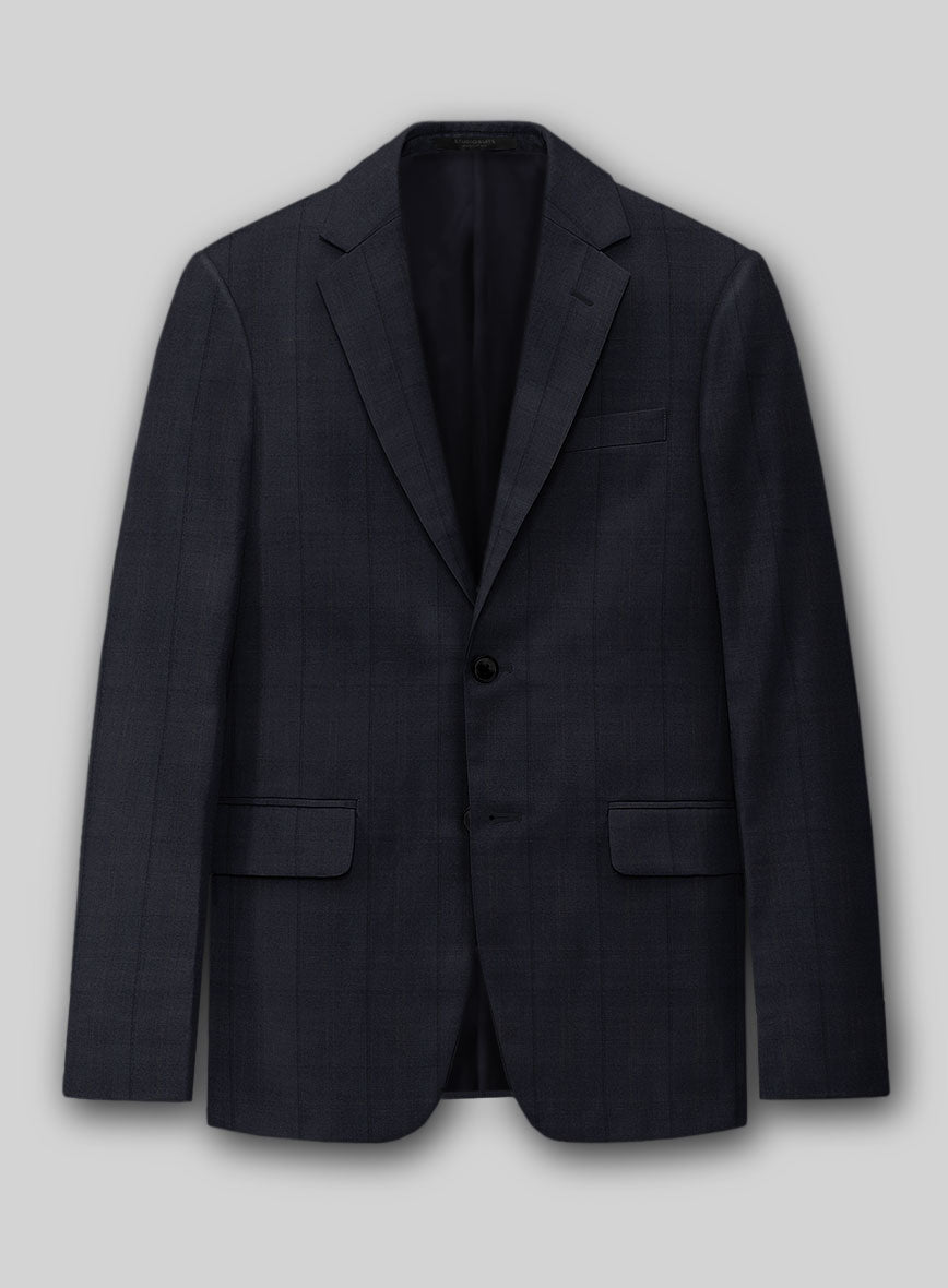 Napolean Artici Windowpane Blue Wool Jacket - StudioSuits