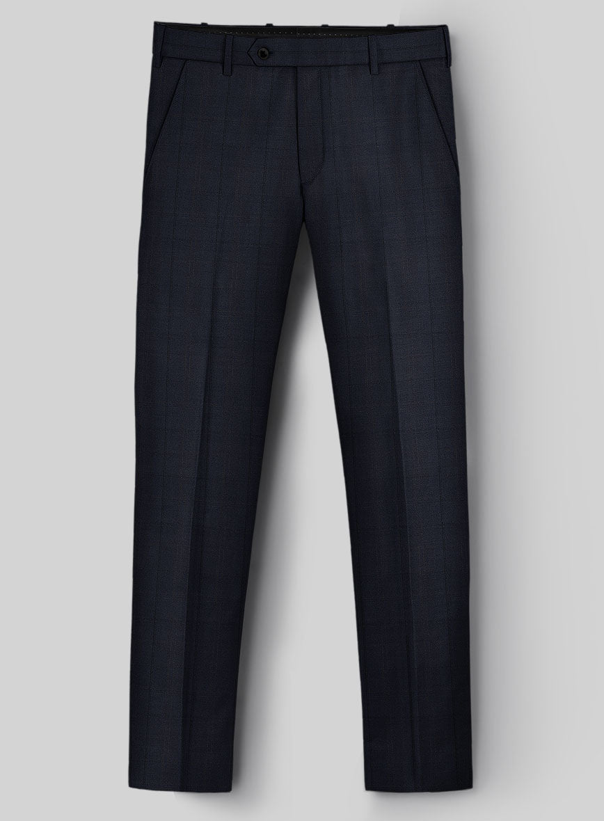 Napolean Artici Windowpane Blue Wool Pants - StudioSuits