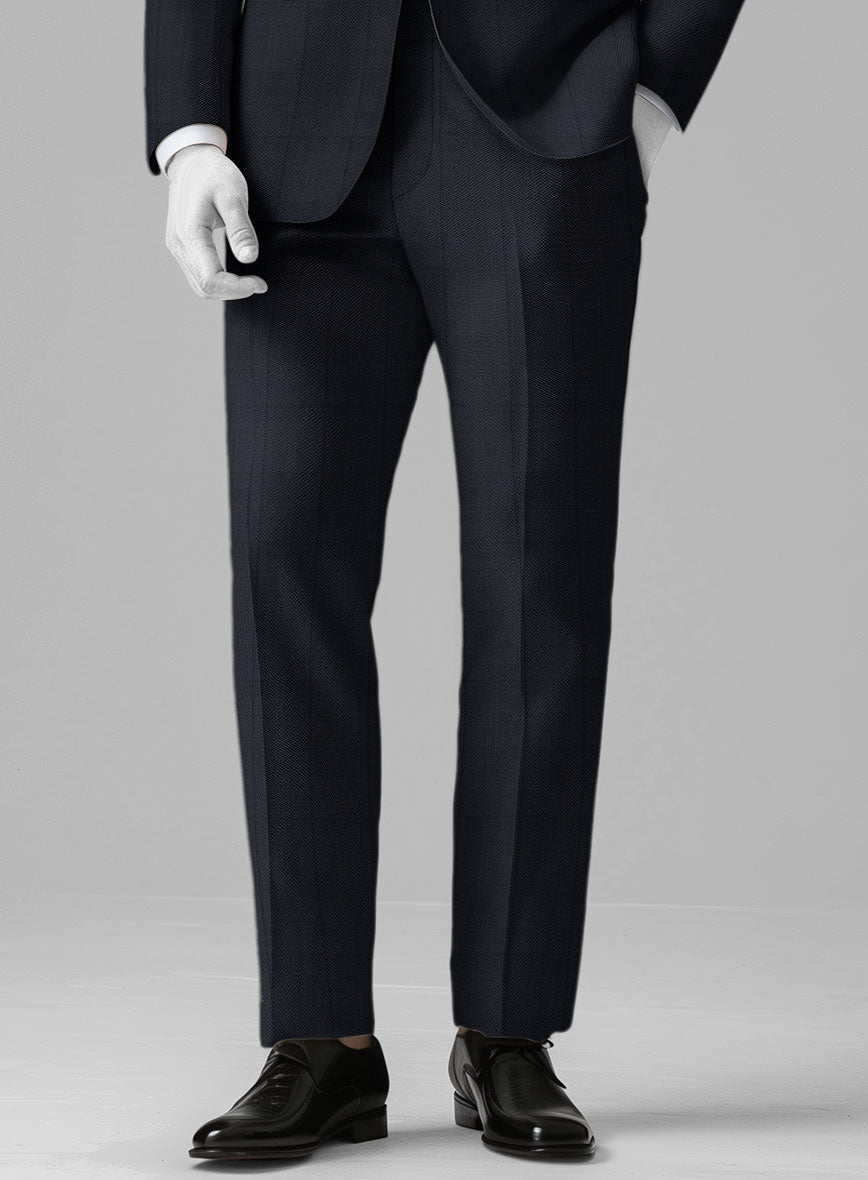 Napolean Artici Windowpane Blue Wool Pants - StudioSuits