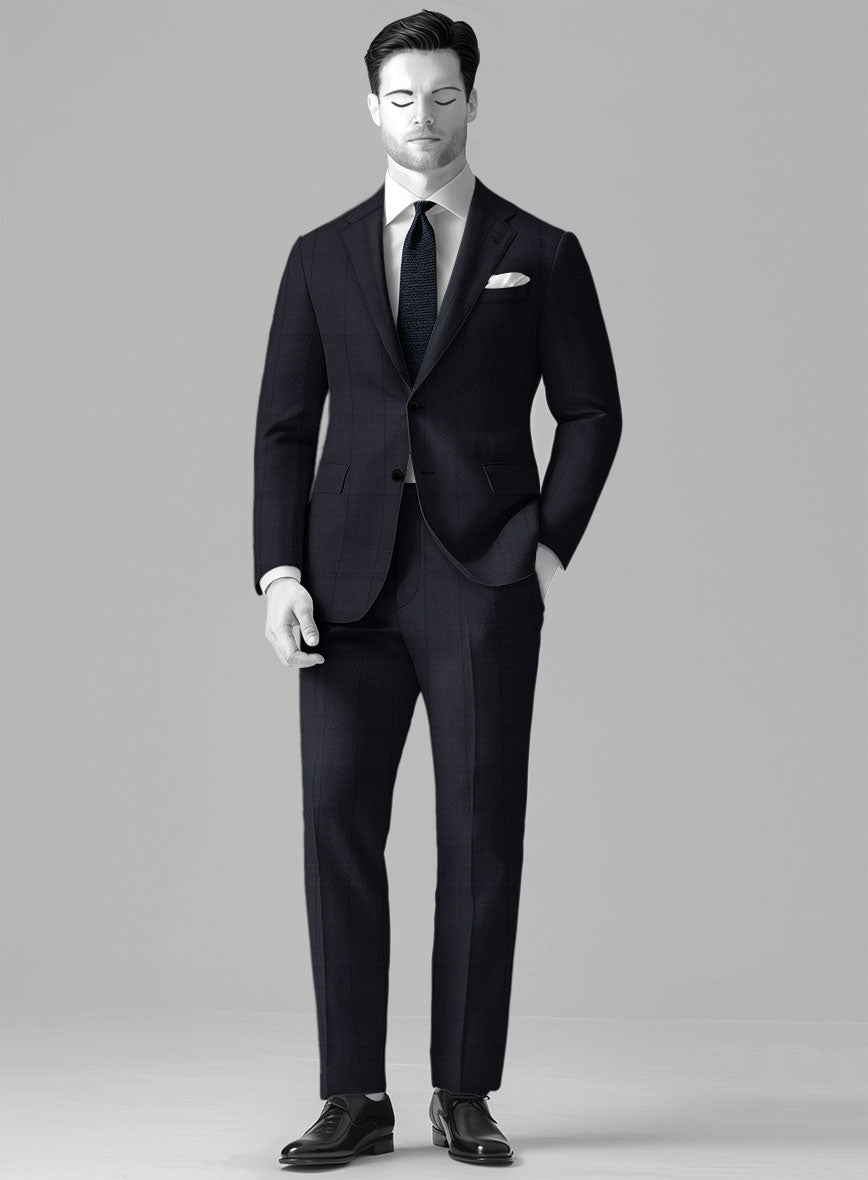 Napolean Artici Windowpane Blue Wool Suit - StudioSuits