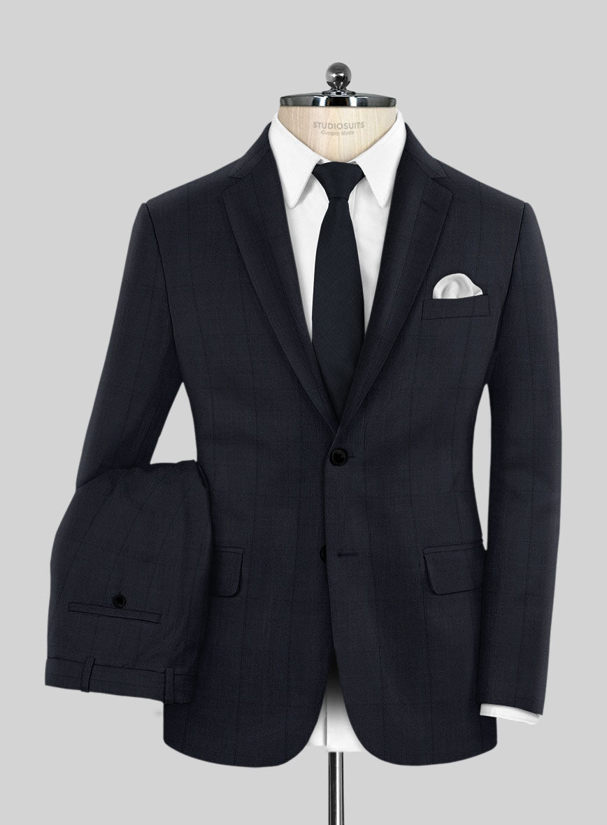 Napolean Artici Windowpane Blue Wool Suit - StudioSuits