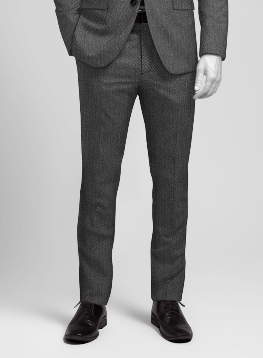 Napolean Imperial Gray Herringbone Wool Tuxedo Suit - StudioSuits