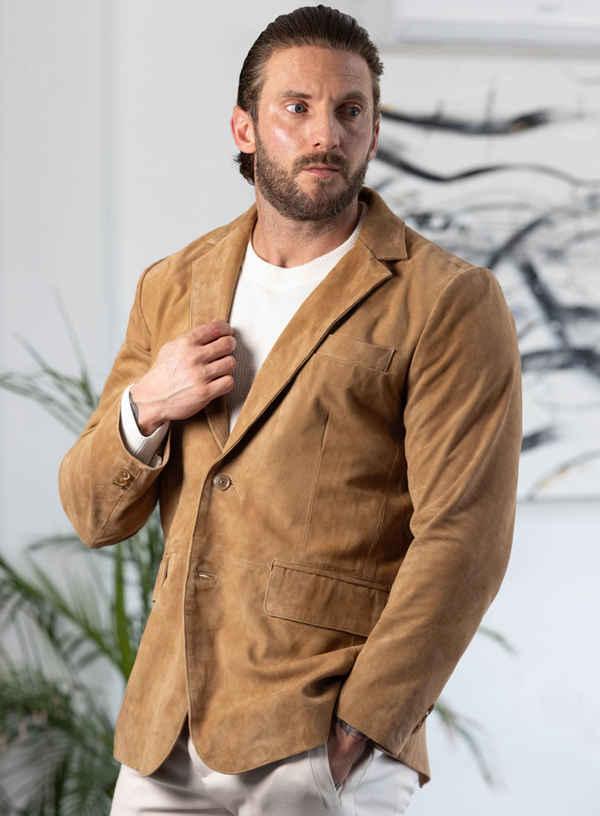 Oak Brown Suede Leather Blazer - StudioSuits