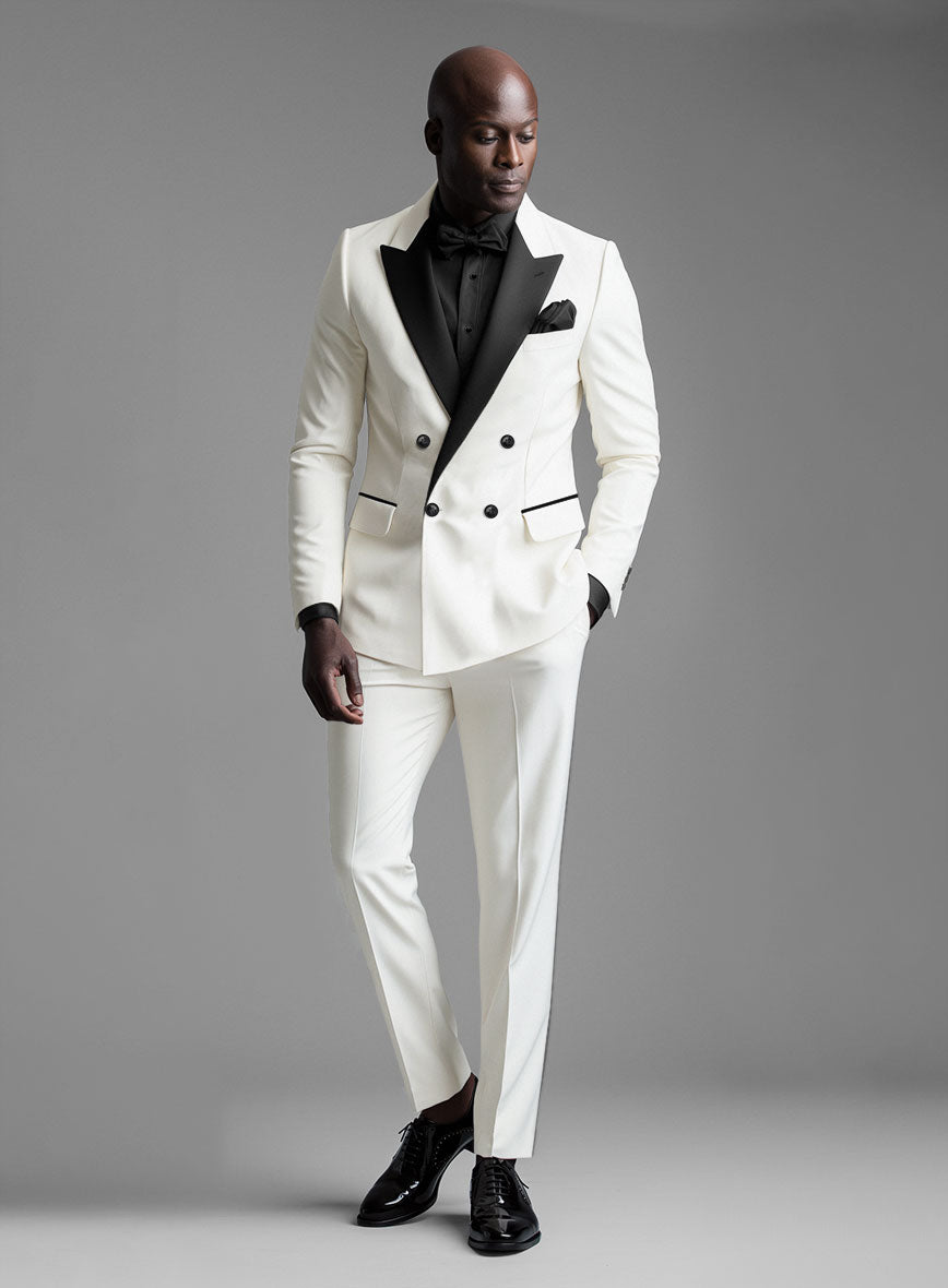 Off-White Double Breasted Tuxedo Suit - StudioSuits