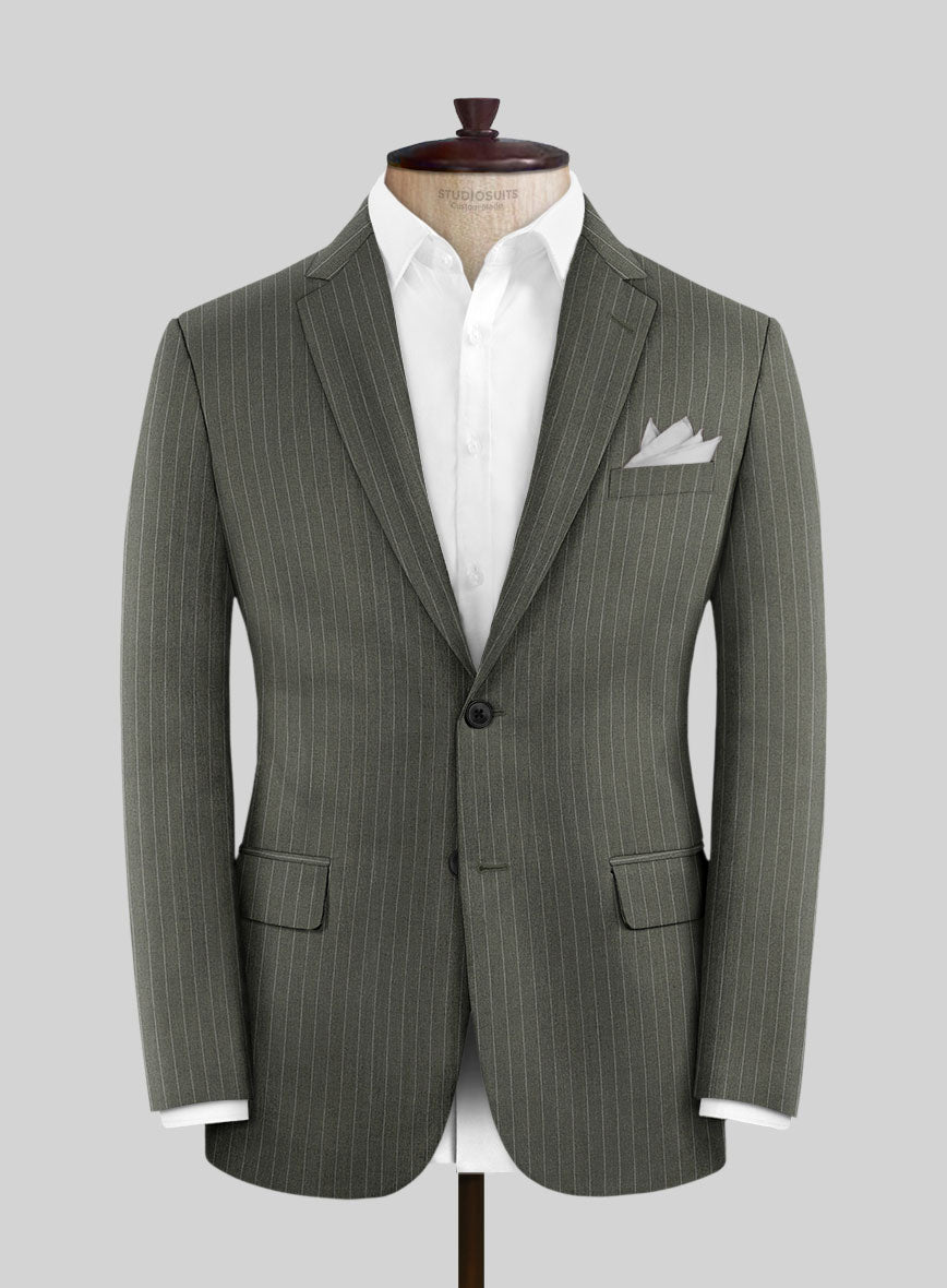 Olive Green Pinstripe Jacket - StudioSuits