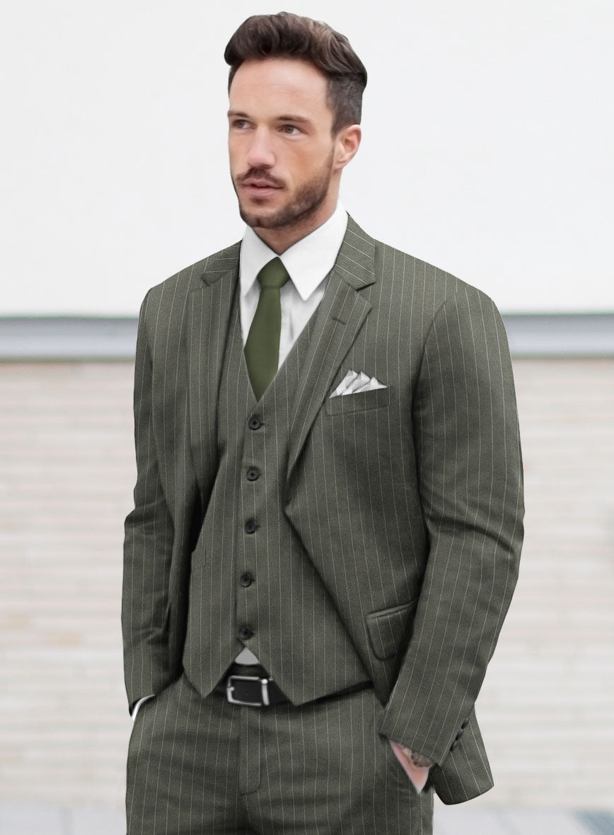 Olive Green Pinstripe Jacket - StudioSuits