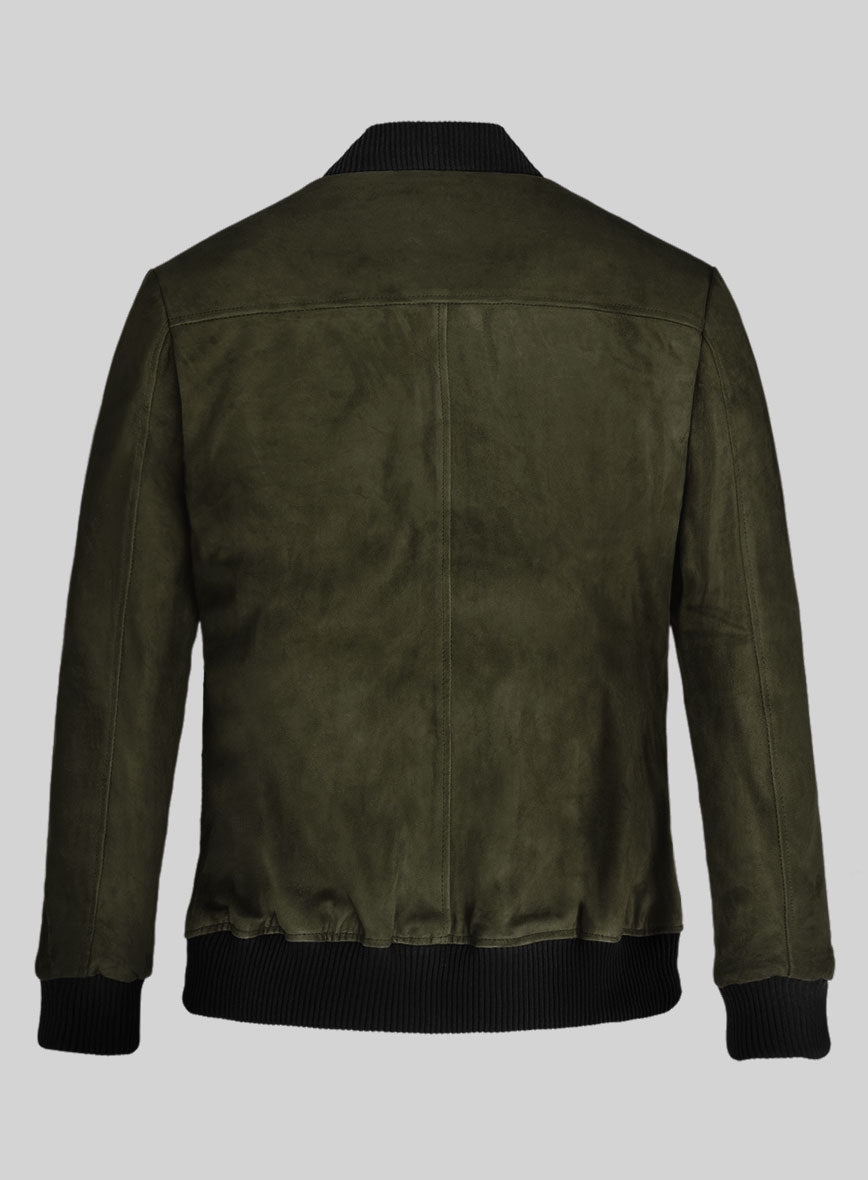 Olive Green Suede Bomber Leather Jacket - StudioSuits